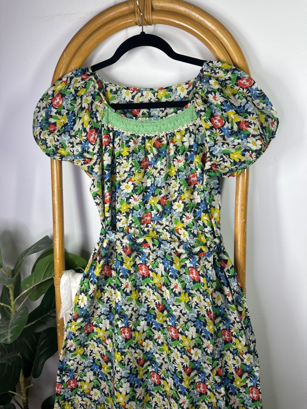 Vintage Floral Green and Black Colorful Maxi Dress sz S - Picture 9 of 11